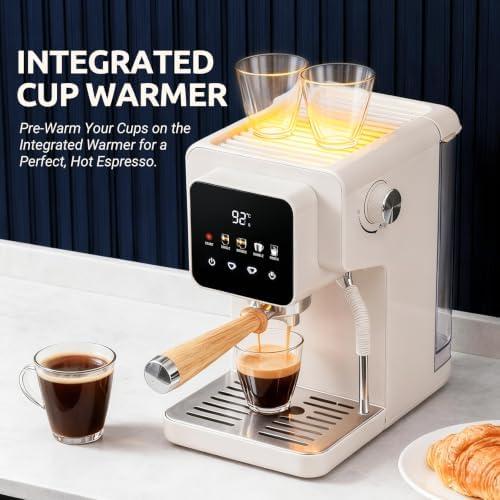 Touchscreen Espresso Machine with Steam Wand, 40.6oz Water Tank | Milk Frother for Cappuccino, Latte, Compact Design, Quick Thermoblock Heating System