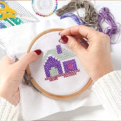 INSCRAFT 304 Pack Embroidery Kit, 200 Colors Threads, 5 Pcs Bamboo Embroidery Hoops, 2 Pcs Aida Cloth, Instructions, Bag and Cross Stitch Tools Set