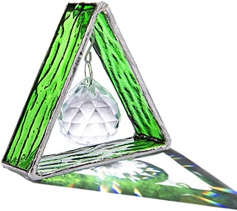 Green Stained Glass Pyramid Suncatcher Window Hanging Prism Decor