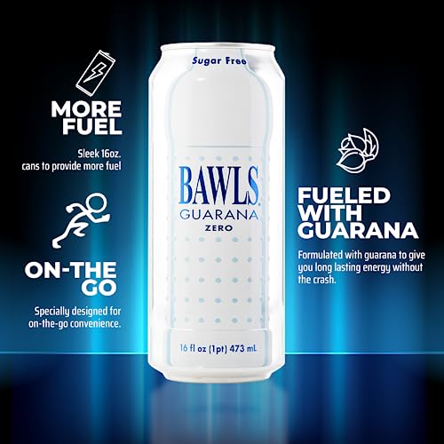 BAWLS Guarana Zero - High Energy Caffeinated Soda, 16oz 12 Pack Cans