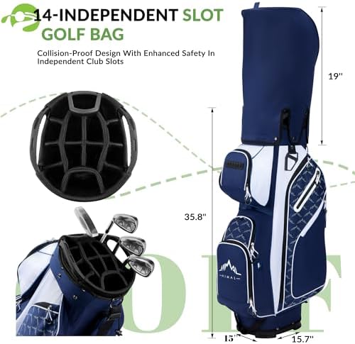 14-Way Golf Cart Bag, Full-Length Divider, Large Storage | Handles,Rain Cover,Multiple Pockets