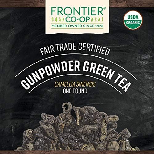Frontier Co-op Organic Gunpowder Green Tea Leaves, 1-Pound Bulk, Smokey Green Tea, Maintains Freshness, Kosher, Fair Trade | Smokey Green Tea, Maintains Freshness, Kosher, Fair Trade