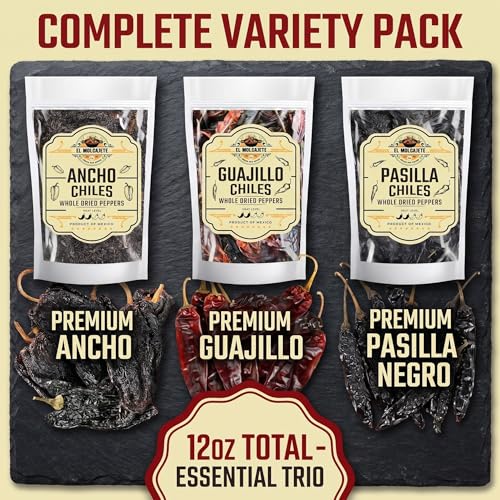 Dried Chile Peppers Variety 3x4oz Ancho Guajillo Pasilla Mexican Chili | Ancho: sweet smoky. Guajillo: fruity. Pasilla: earthy tangy. Whole pods for