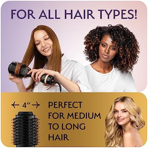 Professional Blowout Hair Dryer Brush, Black Gold Dryer and Volumizer, Hot Air Brush for Women, 75MM Oval Shape (Black Gold)