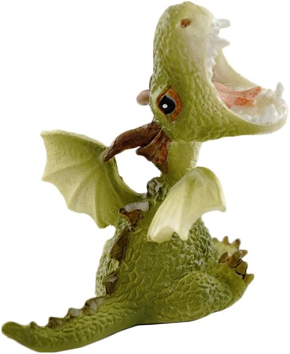 Top Collection Miniature Fairy Garden and Terrarium Statue, Mini Dragon, Green