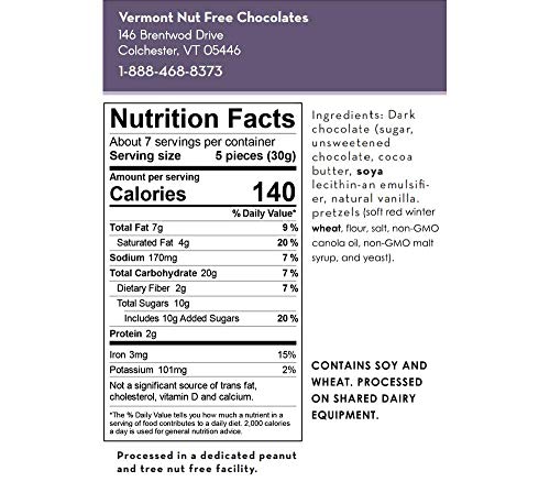 Vermont Nut Free Chocolates Dark Chocolate Covered Mini Twist Pretzels | 7 Ounce Bag, Peanut And Tree Nut Free, Egg-Free, Kosher Certified, Allergy Friendly, Safe for School Snacks