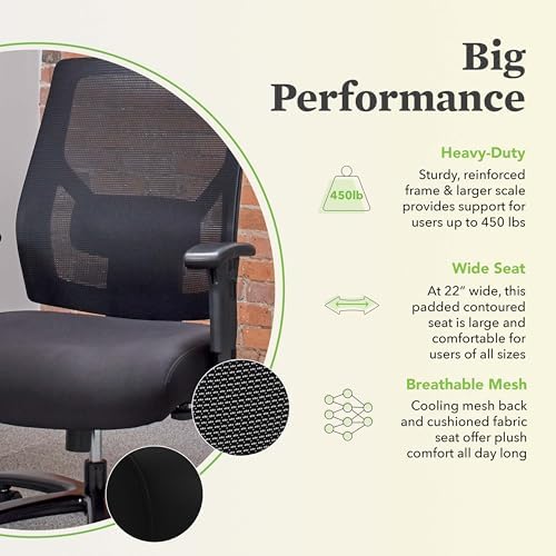 HON Crio Big and Tall Ergonomic Office Chair, Heavy Duty Desk Chair, Black | Big and tall ergonomic office desk chair for desk work, lumbar support, adjustable arms, mesh comfort, 450 lb capacity