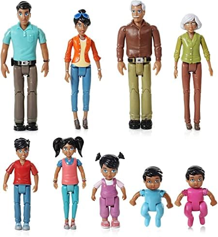 Beverly Hills Doll Collection Sweet Li'l Family Hispanic Dollhouse People Set of 9 Action Figure Set - Grandpa, Grandma, Mom, Dad, Sister, Brother