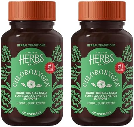 Herbs Etc. ChlorOxygen Chlorophyll Concentrate Softgels - High-Potency Chlorophyll for Detoxification Support - Deodorizing - Skin, Gut & Energy Support - 60 Count (60 Servings)