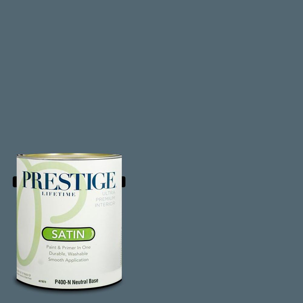 PRESTIGE Paints Exterior Paint and Primer In One, 1-Gallon, Semi-Gloss, Comparable Match of Behr* Intercoastal Gray*