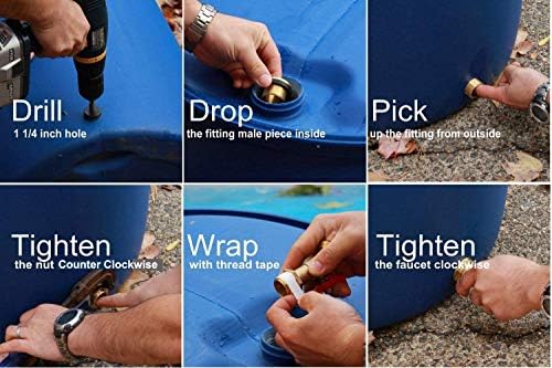 RBS022 Brass Rain Barrel Spigot(3/4" Quarter Turn Ball Valve w/ Bulkhead Fitting and Thread Tape)