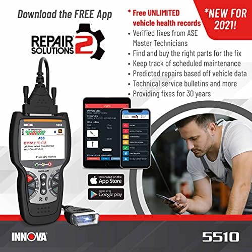 INNOVA 5510 OBD2 Scanner, Scan Tool for ABS, All System Scanner, Caliper Service, Brake Pad Life, Read/Erase ABS/SRS Codes, Reset Oil Light, Live Data