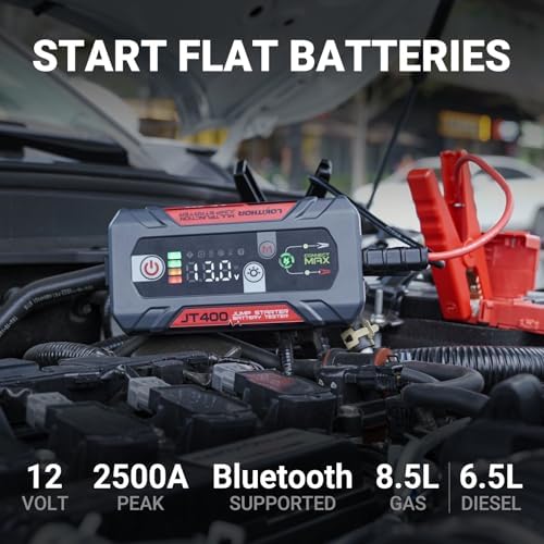 LOKITHOR JT400 2500A Portable Jump Starter with 100–2000 CCA Battery Tester, 12V Car Battery Jump Starter for Up to 8.5L Gas or 6.5L Diesel Engines, Smart Bluetooth Automotive Battery Load Tester