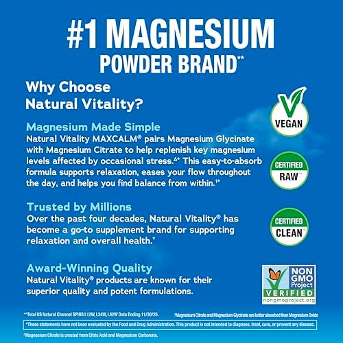Natural Vitality Calm, Magnesium Supplement, Anti-Stress Drink Mix Powder, Gluten Free, Vegan, & Non-GMO, Original Unflavored, 16 oz