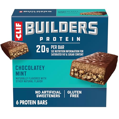 CLIF BUILDERS Protein Bars - Chocolate Mint Flavor - 20g Plant Based Protein - Gluten Free - Non-GMO - Low Glycemic - No Artificial Sweeteners - 2.4