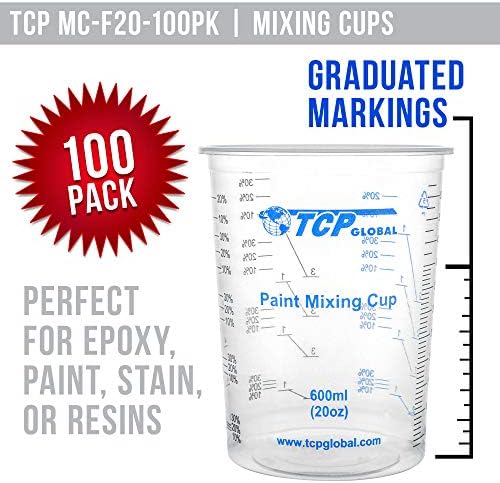 TCP Global 20 oz. (600ml) Graduated Plastic Mixing Cups - Box of 50
