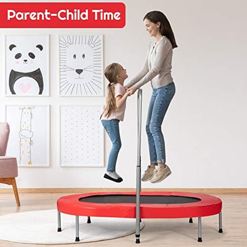 Giantex Mini Trampoline, 2 Persons Foldable Fitness Trampoline w/ 5 Levels Height Adjustable Handle, Max Load 330LBS