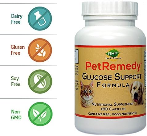PetRemedy Pet Blood Sugar Support. Natural Supplement maintains Healthy Glucose Levels in Diabetic Cats and Dogs. (180 Capsules, 90 Days Supply)