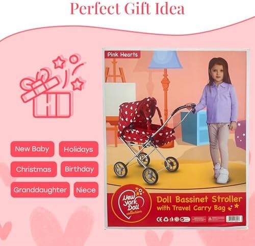 Baby Doll Stroller Play Set, 3-in-1 Babydoll Stroller with Removable Bassinet Baby Carriage for Dolls Toy Doll Stroller for Toddlers 3-4 Years,