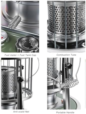 Portable Kerosene Heater, Adjustable Height 5.2L 20-25 Hours Heat 2.6KW Output for Garage Camping Emergency, with Safety Net and Accessories