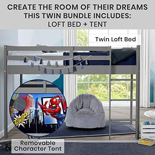 Delta Children Twin Loft Bed with Guardrail and Ladder (Coordinates with Loft Bed Tents Sold Separately), White