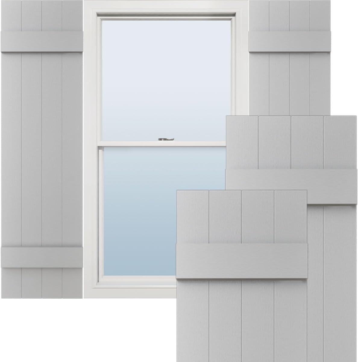 14"W x 59"H Lifetime Vinyl, Standard Four Board Joined, Board-n-Batten Shutters, w/Installation Shutter-Lok's & Matching Screws (Per Pair), Forest Green