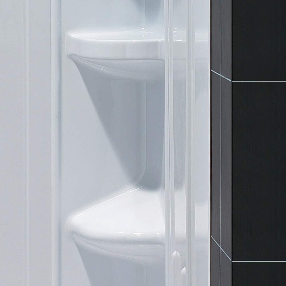 DreamLine 32 in. D x 60 in. W x 75 5/8 in. H Center Drain Acrylic Shower Base and QWALL-3 Backwall Kit In White, DL-6146C-01
