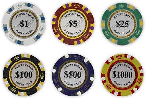 DA VINCI Monte Carlo Poker Club Set of 500 14 Gram 3 Tone Chips with Upgrade Ding Proof Black ABS Case, 2 Decks Plastic Playing Cards, 2 Cut Cards