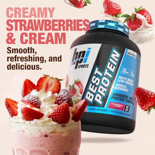 BPI Sports Best Protein – 100% Whey Protein Powder – Muscle Growth, Recovery, Meal Replacement – No Maltodextrin, No Fillers, Gluten Free – for Men & Women | Strawberries and Cream – 5.2 Pounds