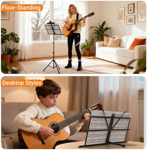 IRONTREE Sheet Music Stand with Clamp and Carrying Bag - 2 in 1 Dual-Use Desktop Book Stand, Portable and Lightweight