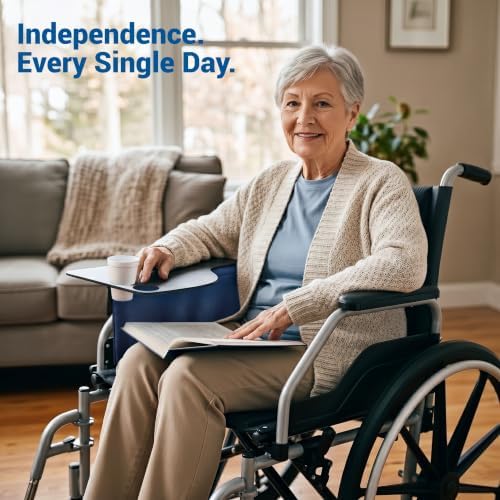 Skil-Care Left Side Wheelchair Flip Tray, 23"W x 19.5"D, Scratch-Resistant | 705032, Scratch-Resistant Surface, Two Cup Holders, Convenient Flip-Away Design, Fits All Standard Wheelchair Armrests, Left
