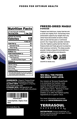 Terrasoul Superfoods Organic Maqui Berry Powder, 4 Oz, Freeze-Dried, Antioxidant-Rich Superfood for Smoothies, Desserts, and Immune Support