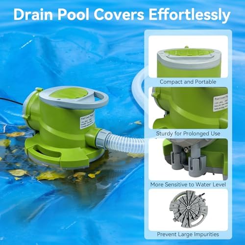 1/4 HP Automatic Swimming Pool Cover Pump, Submersible Sump Pump | 1800 GPH 25FT Head Submersible Sump Pump with 3/4” Check Valve Adapter