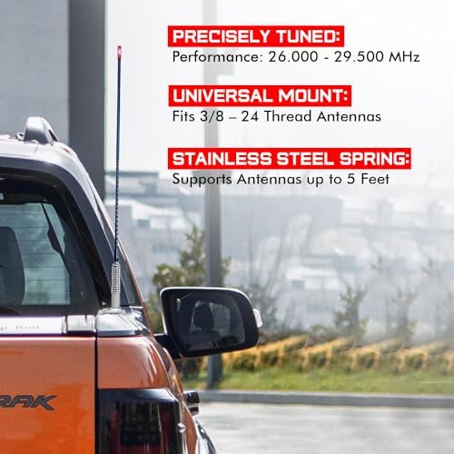 Prostick Fiberglass CB Antenna with Single Groove Mirror Mount & Stainless Steel Spring - 1000 Watt Durable Radio Antenna, Studs