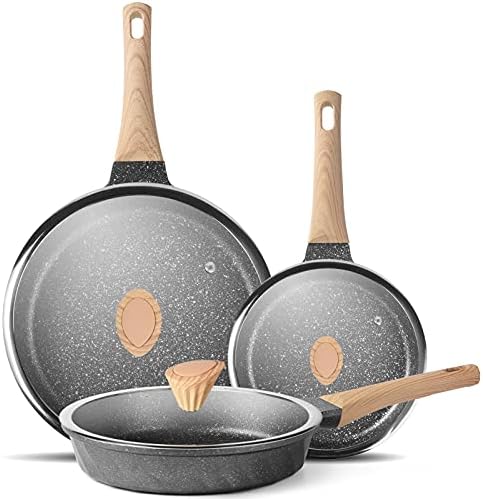 YIIFEEO Frying Pans Nonstick, Induction Frying Pan Set Granite Skillet Pans for Cooking Omelette Pan Cookware Set with Heat-Resistant Handle