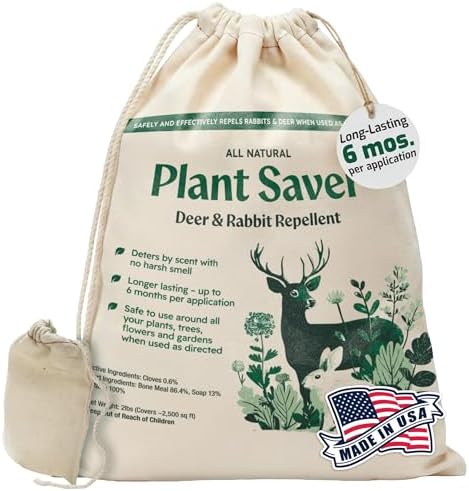 Deer & Rabbit Repellent – All Natural Scent-Based Animal Protection – Safe for Pets & Plants – Long-Lasting Up to 6 Months – Repels Elk, Moose & Rodents – 2 lbs with 10 Refillable Bags