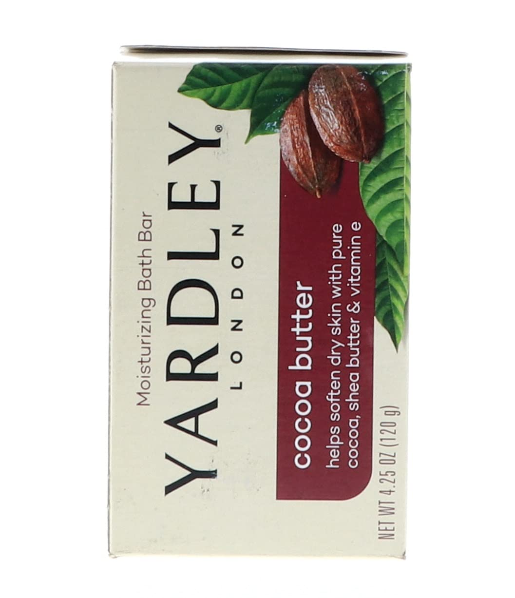Yardley London Nourishing Bath Soap Bar Cocoa Butter, Helps Soften Dry Skin with Pure Cocoa Butter, Shea Butter & Vitamin E, 4.0 oz Bath Bar, 1 Soap Bar