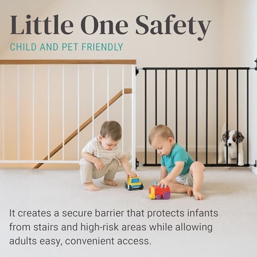 KidCo 24.75-42.5" Safeway Walk Through Baby Gate for Stairs and Doorways | No-Trip Top of Stairs Baby Gate No Bottom Bar | Quick-Release Mounted Hardware for Security and Easy Removal (Black)