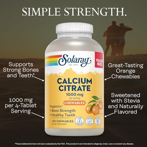 SOLARAY Calcium Citrate 1000 mg, Orange Flavor, 60 Chewables | Bone & Teeth Support - Natural Orange Flavor - 1000 mg Calcium Citrate - 15 Servings - Vegan, Gluten Free, Lab Verified