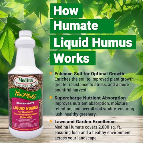 Medina Humate Humic Acid for Plants, 1 Gal, Concentrated Liquid Compost | Humic Acid for Lawn, Enhance Plant Growth, Moisture Retention, Nutrient Absorption, Humates for Soil, Covers 8000 Sq. Ft.