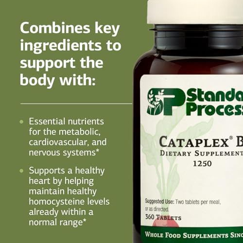 Standard Process Cataplex B - Nervous System & Heart Health Supplement - Contains B Vitamins for Energy Support - Supports Energy Metabolism - Non-Dairy & Non-Soy - 180 Tablets (90 Servings)
