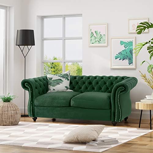 Christopher Knight Home Karen Traditional Chesterfield Loveseat Sofa, BlackBerry and Dark Brown, 61.75 x 33.75 x 27.75