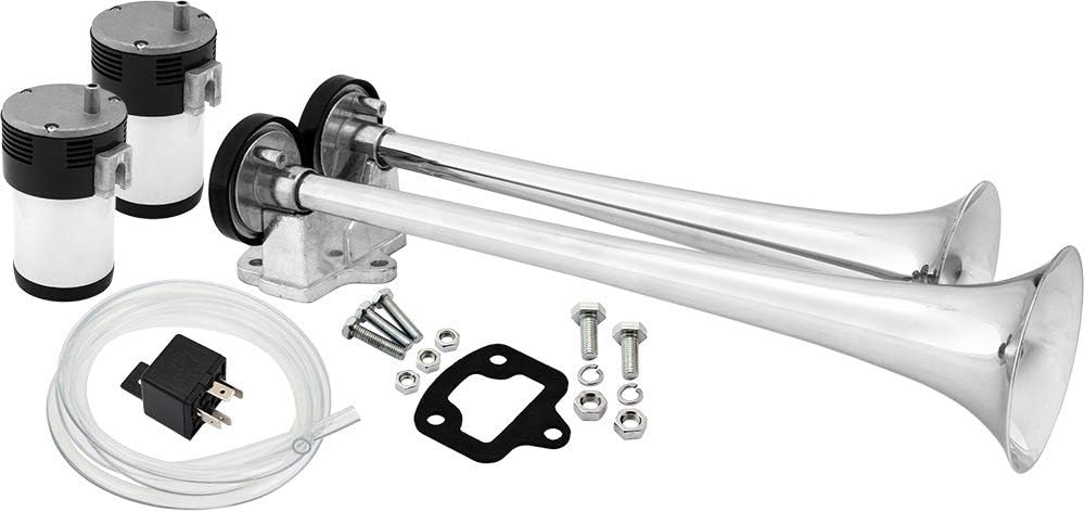 Vixen Horns 2-Trumpet Air Horn Kit with Dual Air Compressors VXH2112B 12V Compact Electric Train Horn Kit, Super Loud dB, Black