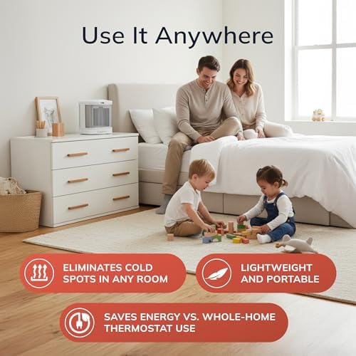Lasko Electric Ceramic Space Heater for Bathroom - 8” - CD08200 - White | ALCI Safety Plug, Portable, 2 Heat Settings, Simple Heat Button, Overheat Protection, Cool Touch Housing, 1500W