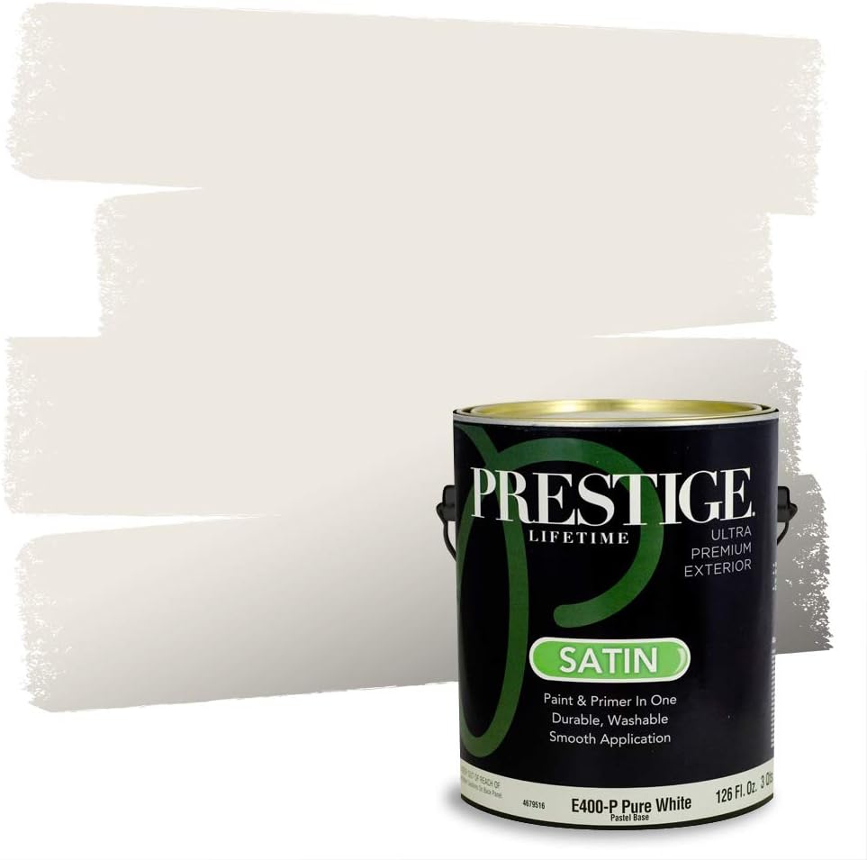 PRESTIGE Paints Exterior Paint and Primer In One, 1-Gallon, Semi-Gloss, Comparable Match of Sherwin Williams* Pure White*
