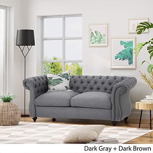Christopher Knight Home Karen Traditional Chesterfield Loveseat Sofa, BlackBerry and Dark Brown, 61.75 x 33.75 x 27.75