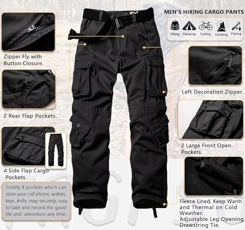 TRGPSG Men's Fleece Lined Hiking Cargo Pants