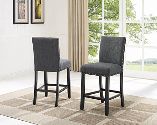 Biony Blue Fabric Counter Height Stools with Nailhead Trim, Set of 2