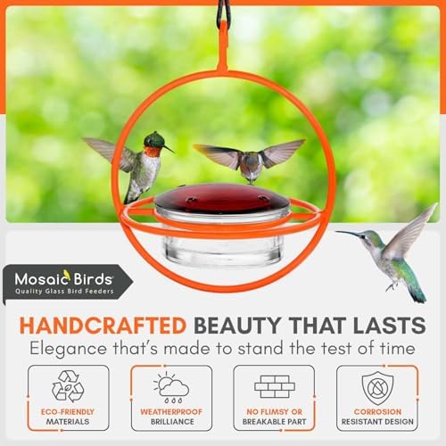 Hummingbird Feeder for Outdoors Hanging, 3.4 OZ Hummingbird Feeders, Glass Bowl with 4 Feeding Ports, Leak Proof Lid & Circular Perch, Bird Feeder (1, Red)