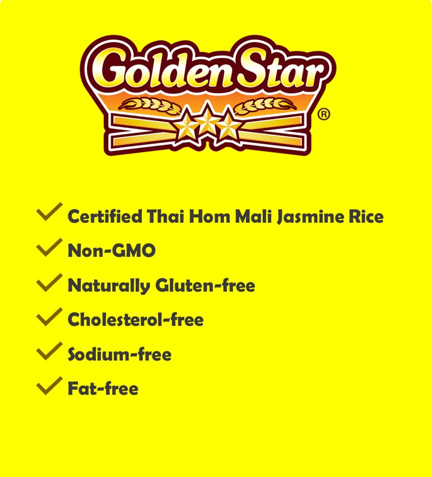 Golden Star Thai Hom Mali White Jasmine Rice - Prime Grade White Rice - 10 lb Bag | Prime Grade White Rice - Great for Gumbo, Curries & More - Cook in Microwave or on Stove Top